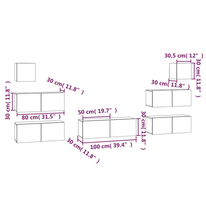 Set dulapuri TV, 7 piese, stejar sonoma, lemn prelucrat