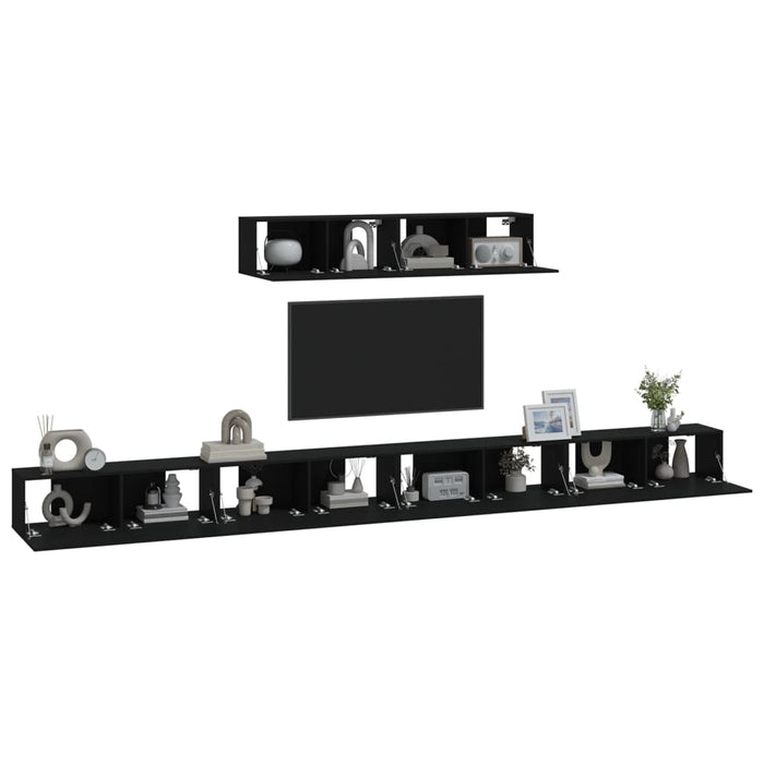 Set dulap TV, 6 piese, negru, lemn prelucrat