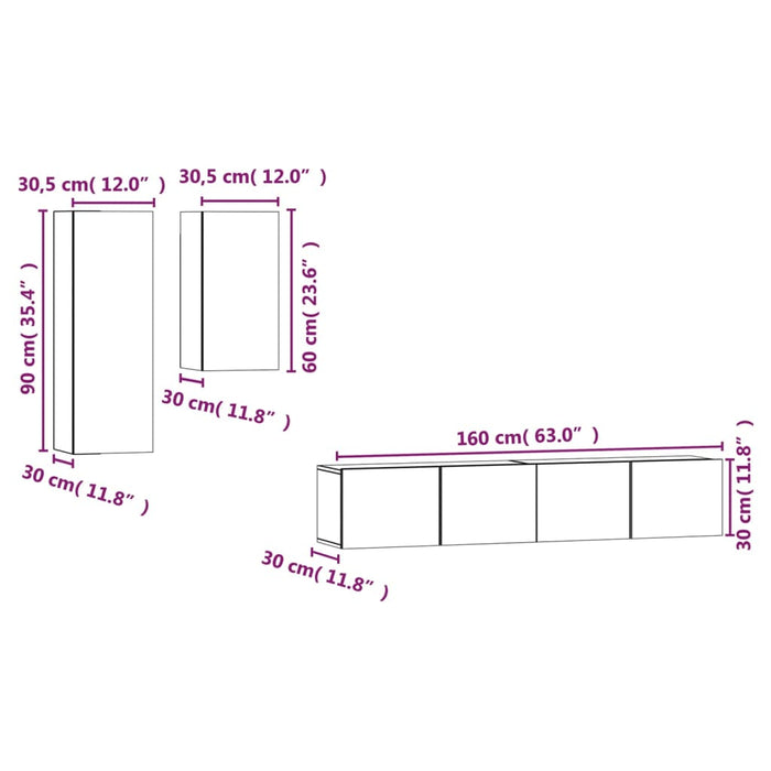 Set dulapuri TV, 4 piese, stejar maro, lemn prelucrat