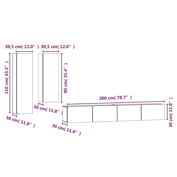 Set dulap TV, 4 piese, gri beton, lemn prelucrat