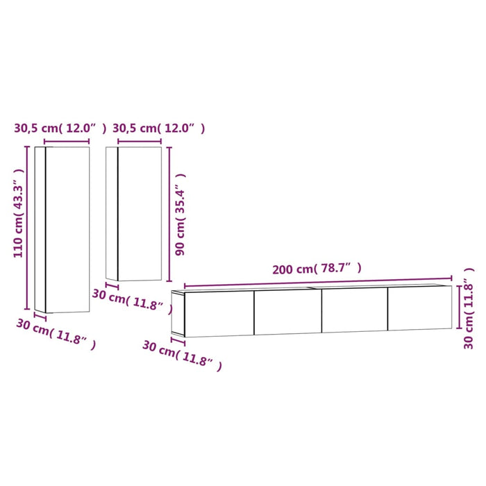 Set dulapuri TV, 4 piese, stejar maro, lemn prelucrat