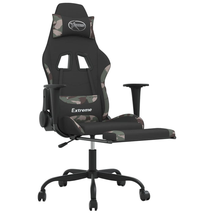 Scaun gaming pivotant suport pentru picioare negru și camuflaj