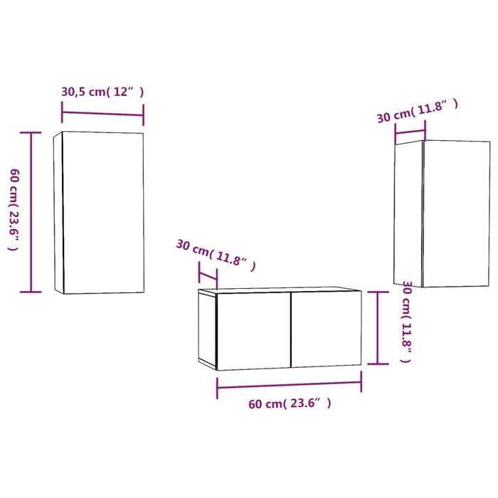 Set dulap TV, 3 piese, gri sonoma, lemn prelucrat