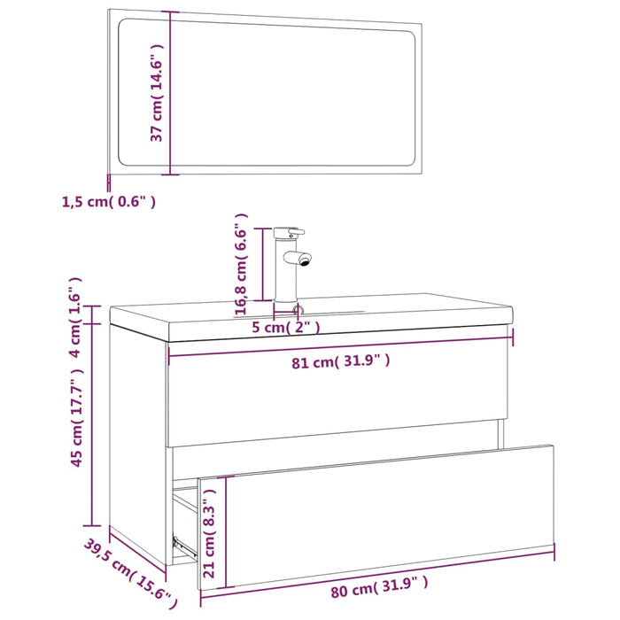 Set de mobilier de baie, gri sonoma, lemn prelucrat