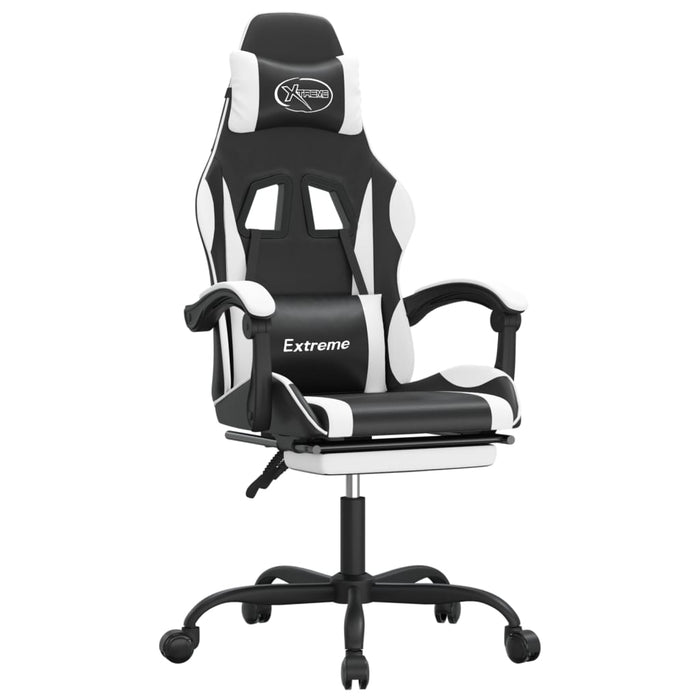 Scaun gaming pivotant/suport picioare negru/alb piele eco