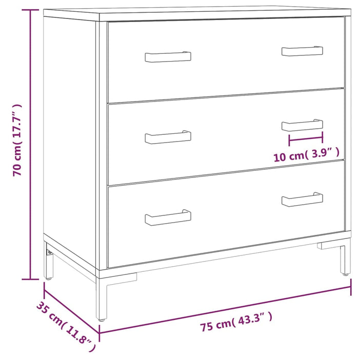 Comodă cu sertare 75x35x70 cm, lemn masiv de pin