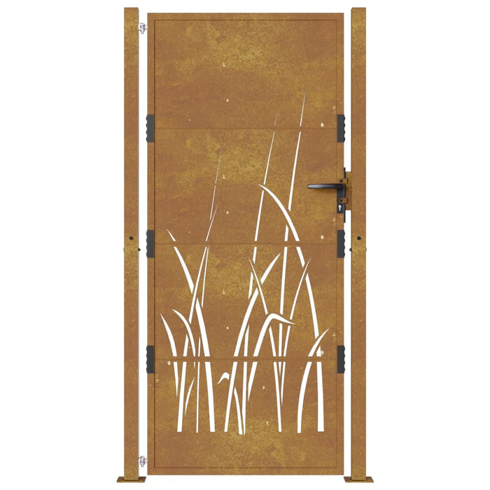 Poartă pentru grădină, 105x205 cm, oțel corten, model iarbă