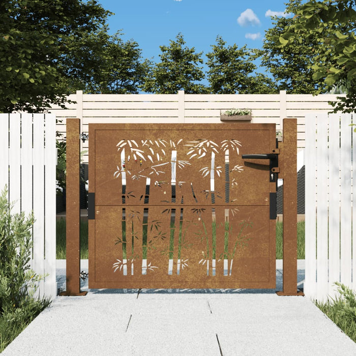 Poartă pentru grădină, 105x105 cm, oțel corten, model bambus