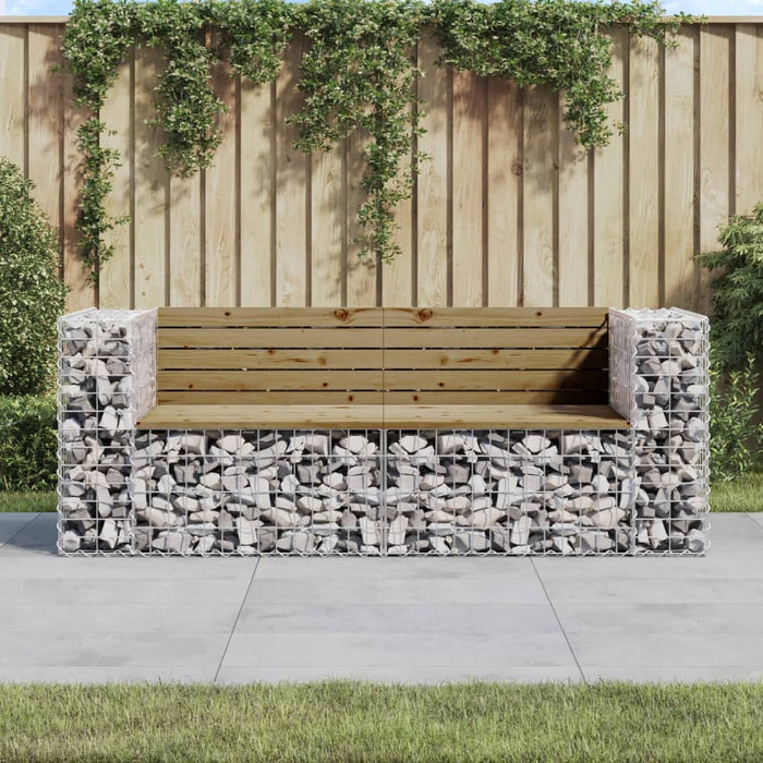 Bancă de grădină cu gabion, 184x71x65,5 cm, lemn pin impregnat