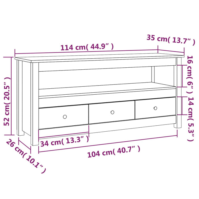 Comodă TV, 114x35x52 cm, lemn masiv de pin