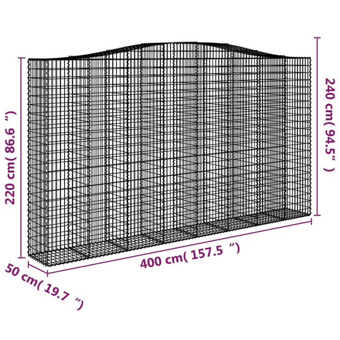 Coșuri gabion arcuite, 10 buc 400x50x220/240cm, fier galvanizat