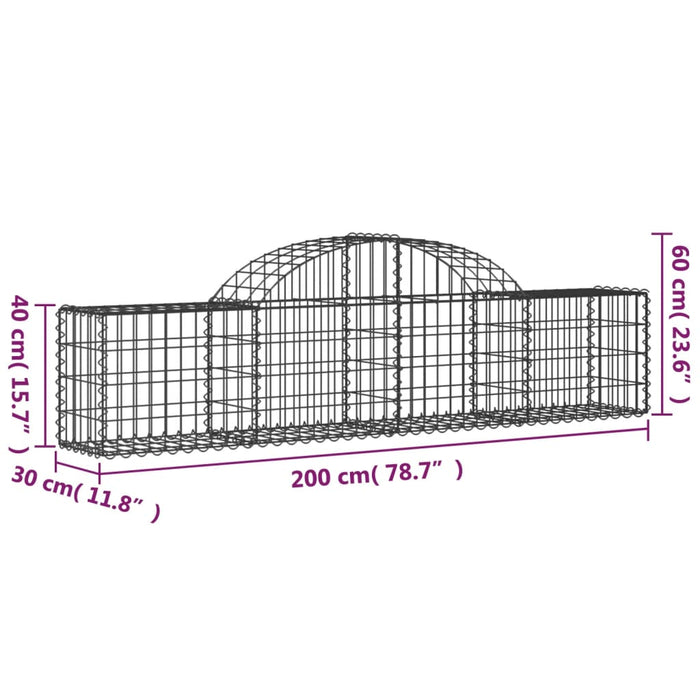 Coșuri gabion arcuite 6 buc, 200x30x40/60 cm, fier galvanizat