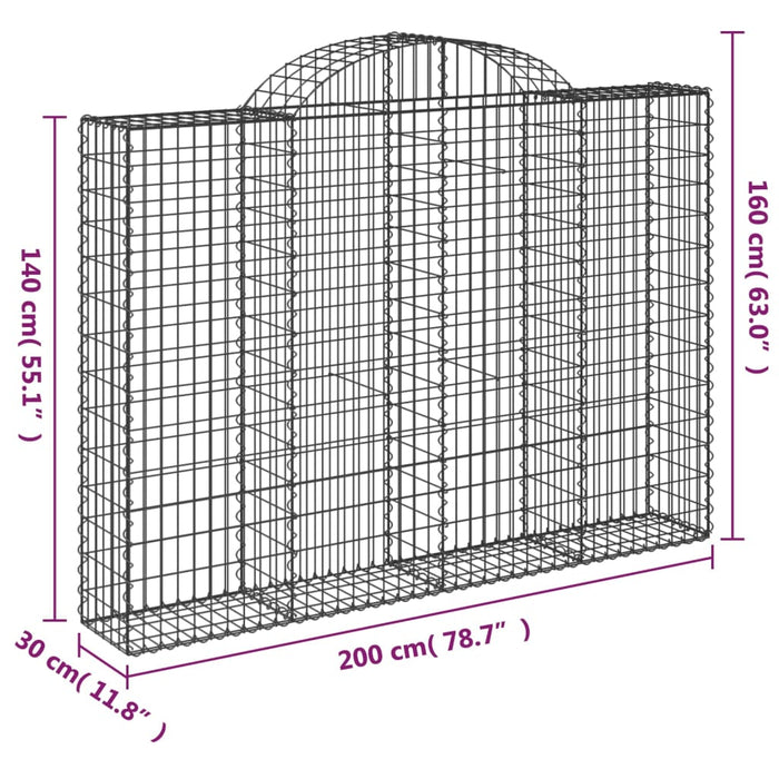 Coșuri gabion arcuite 18 buc, 200x30x140/160cm, fier galvanizat