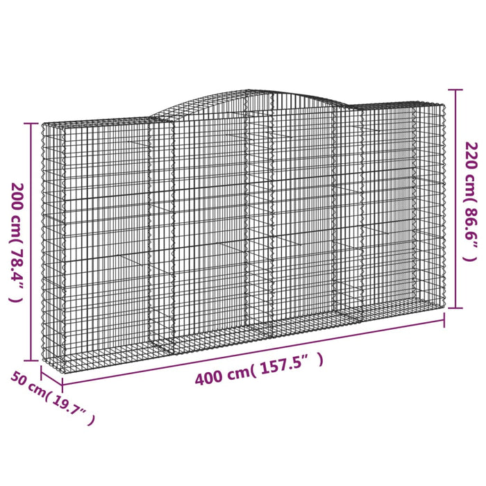 Coșuri gabion arcuite, 10 buc 400x50x200/220cm, fier galvanizat