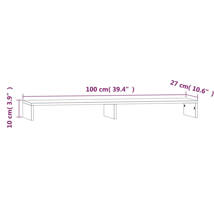 Suport pentru monitor, alb, 100x27x10 cm, lemn masiv pin