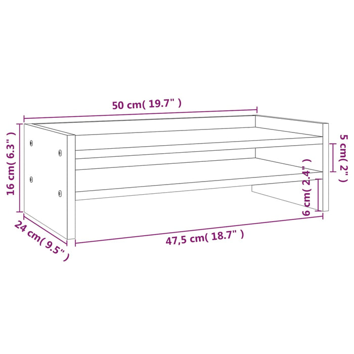 Suport pentru monitor, gri, 50x24x16 cm, lemn masiv pin