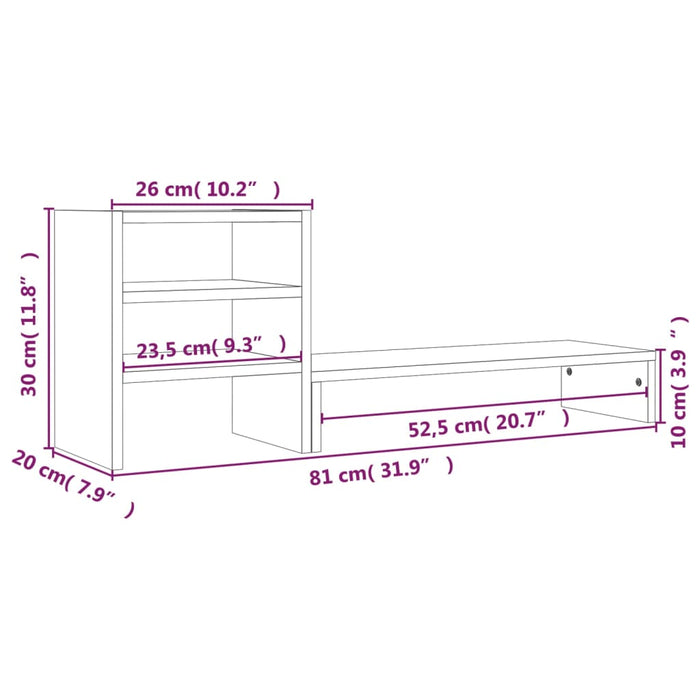 Suport pentru monitor, 81x20x30 cm, lemn masiv de pin