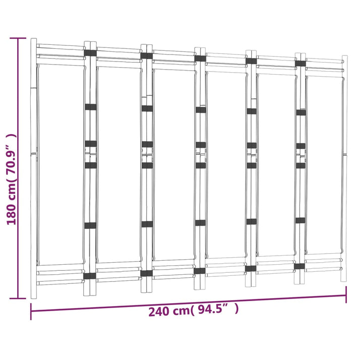 Separator de cameră pliabil cu 6 panouri 240 cm bambus și pânză