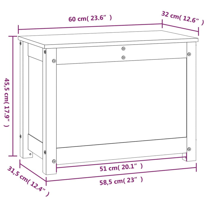 Cutie de depozitare, alb, 60x32x45,5 cm, lemn masiv de pin