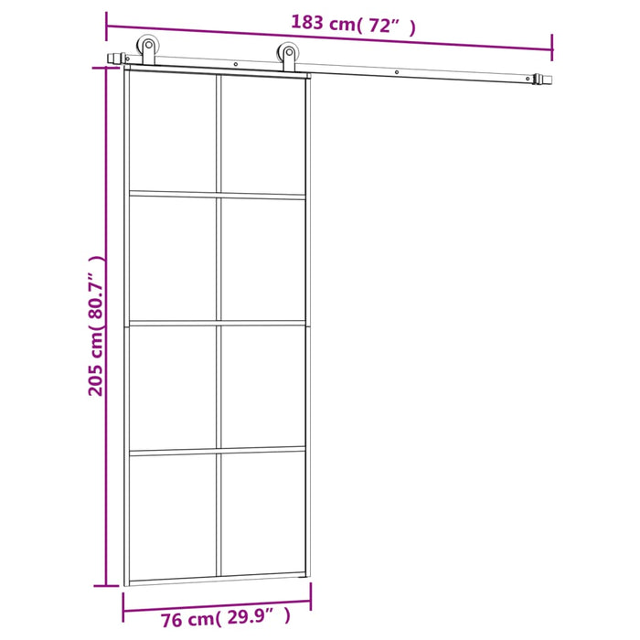 Ușă glisantă cu set feronerie, 76x205 cm, sticlă ESG/aluminiu