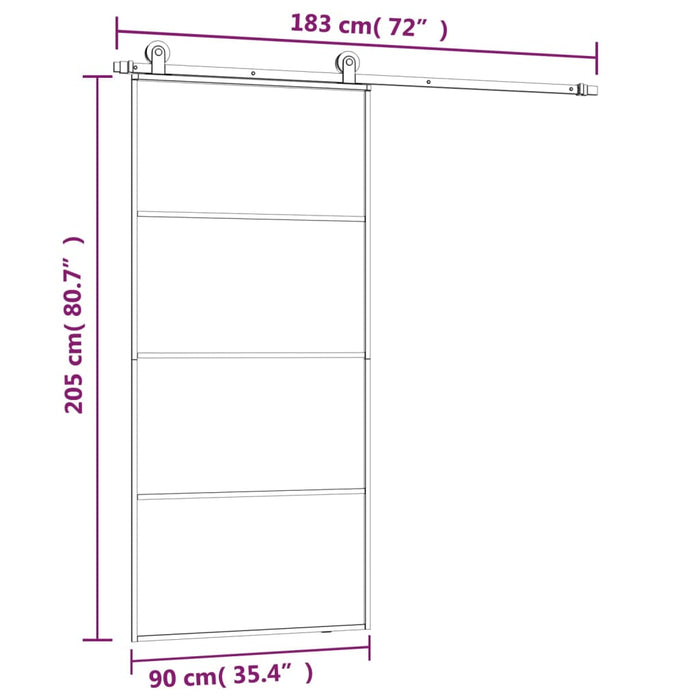 Ușă glisantă cu set feronerie, 90x205 cm, sticlă ESG/aluminiu