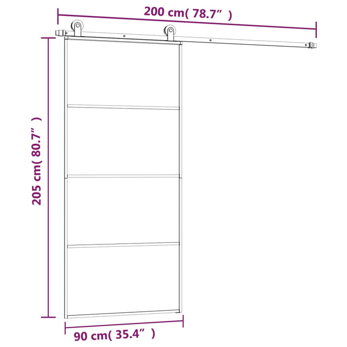 Ușă glisantă cu set feronerie, 90x205 cm, sticlă ESG/aluminiu