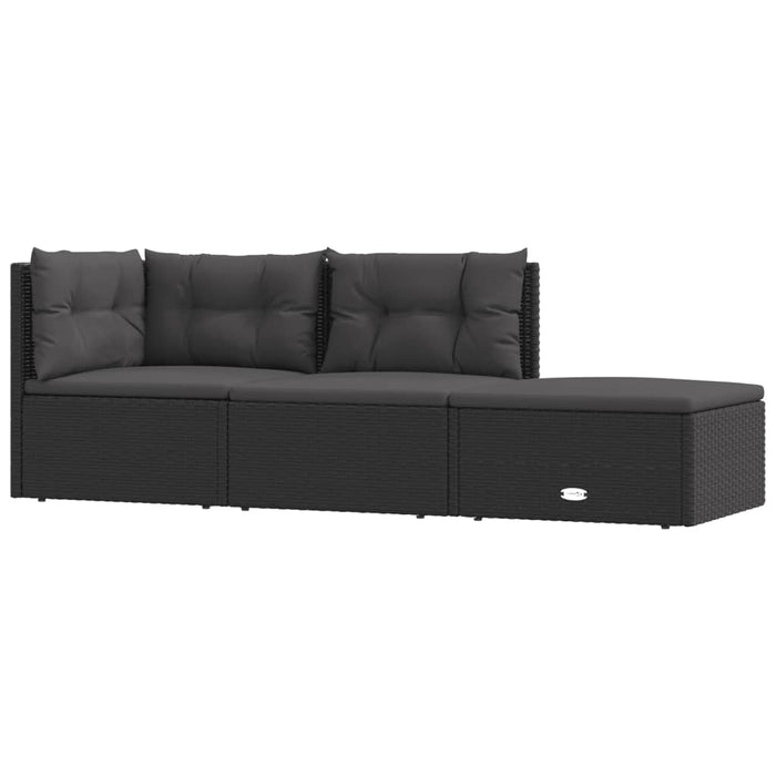 Set mobilier de grădină cu perne, 3 piese, negru, poliratan