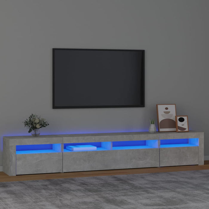 Comodă TV cu lumini LED, gri beton, 240x35x40 cm