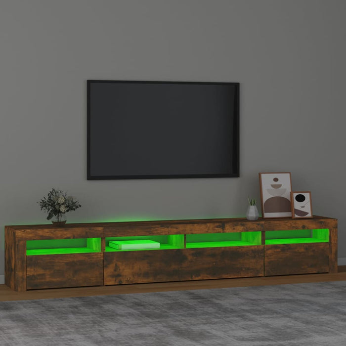 Comodă TV cu lumini LED, stejar fumuriu, 240x35x40cm