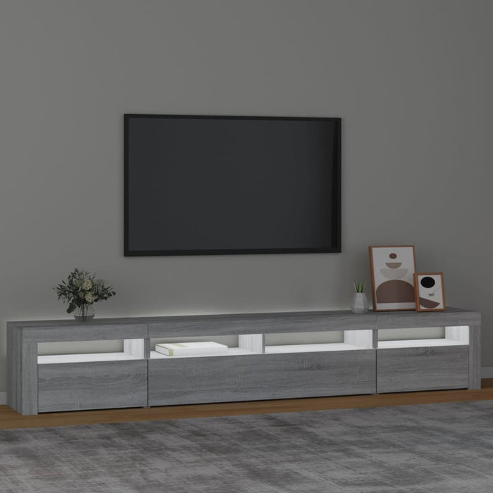 Comodă TV cu lumini LED, gri sonoma, 240x35x40cm