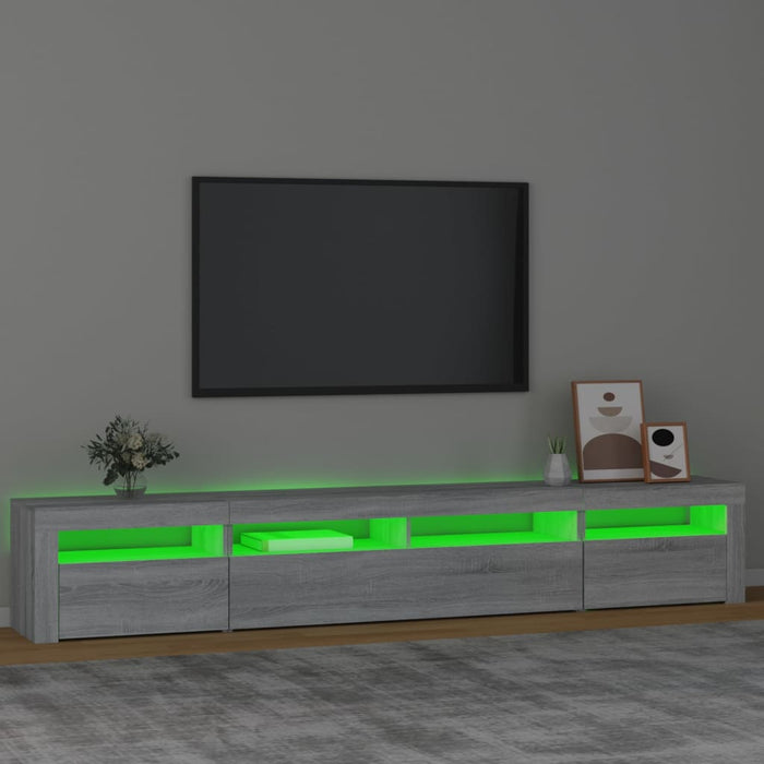 Comodă TV cu lumini LED, gri sonoma, 240x35x40cm