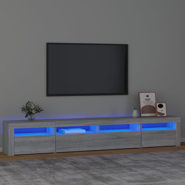 Comodă TV cu lumini LED, gri sonoma, 240x35x40cm