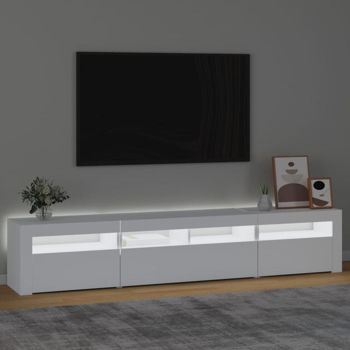 Dulap TV cu lumini LED, alb, 210x35x40 cm