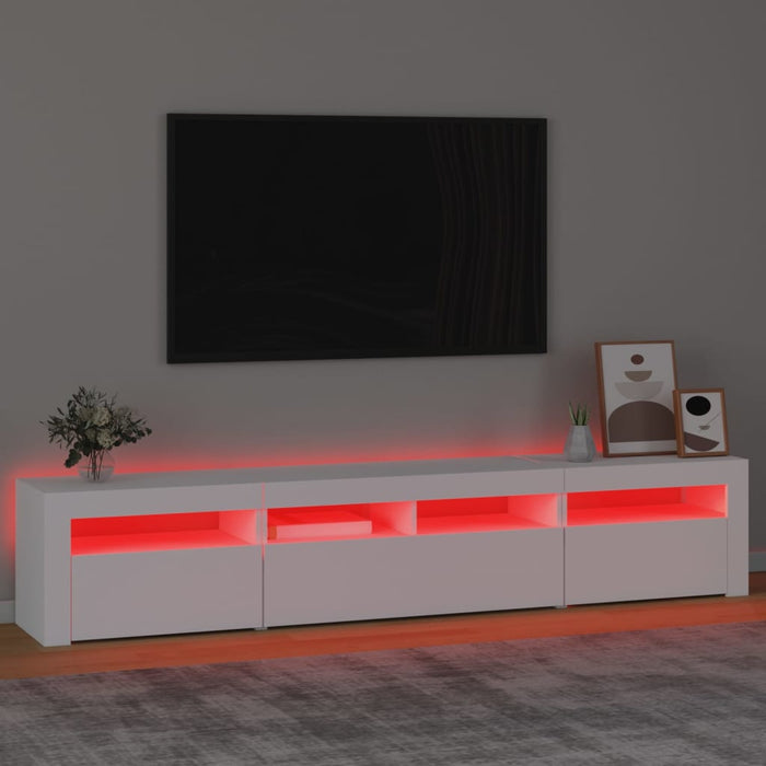 Dulap TV cu lumini LED, alb, 210x35x40 cm