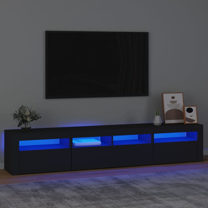 Dulap TV cu lumini LED, negru, 210x35x40 cm