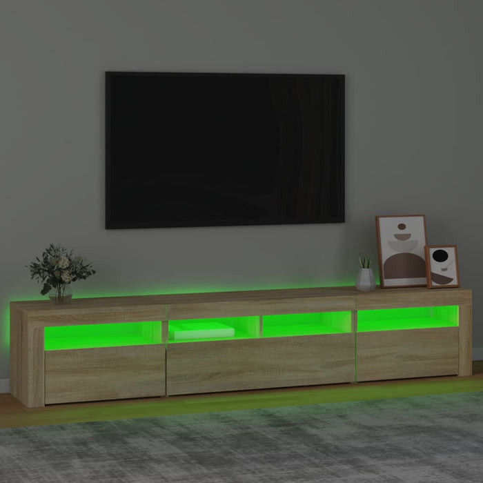 Comodă TV cu lumini LED, stejar sonoma, 210x35x40 cm