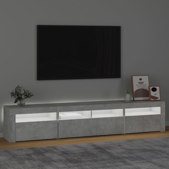 Comodă TV cu lumini LED, gri beton, 210x35x40 cm