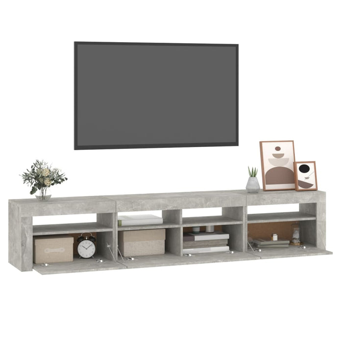 Comodă TV cu lumini LED, gri beton, 210x35x40 cm