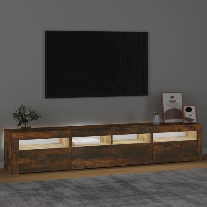 Comodă TV cu lumini LED, stejar fumuriu, 210x35x40 cm