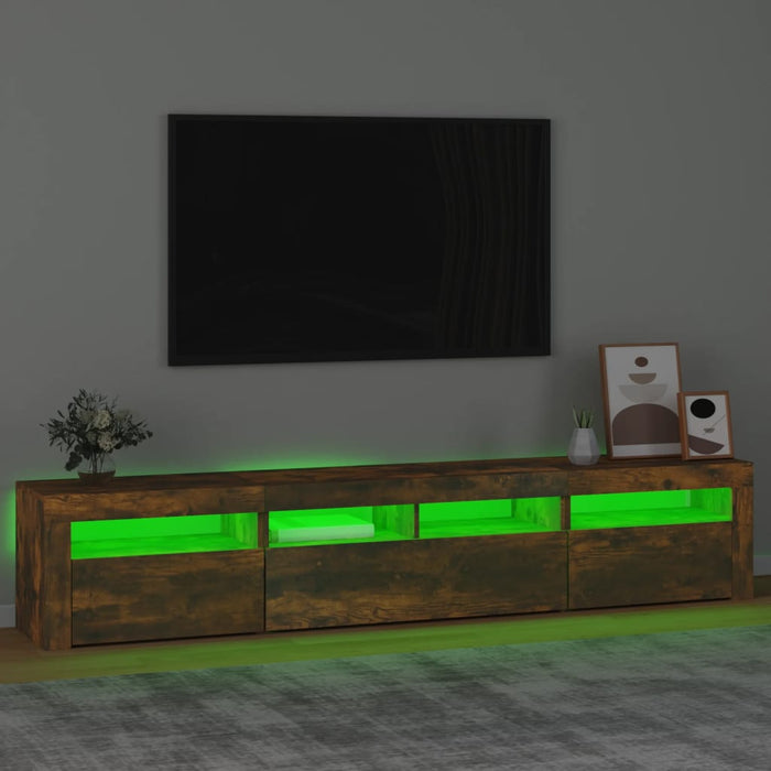 Comodă TV cu lumini LED, stejar fumuriu, 210x35x40 cm