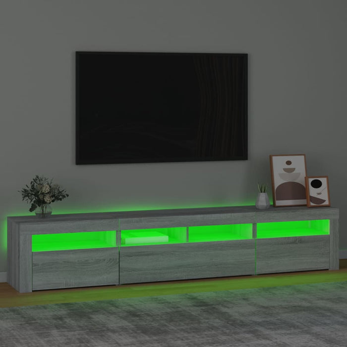 Comodă TV cu lumini LED, gri sonoma, 210x35x40 cm