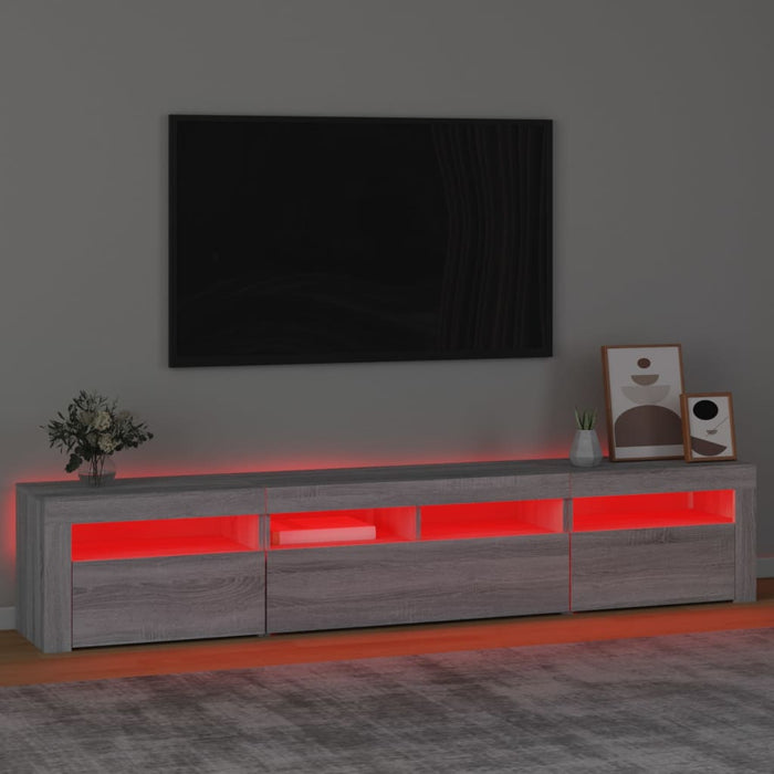 Comodă TV cu lumini LED, gri sonoma, 210x35x40 cm