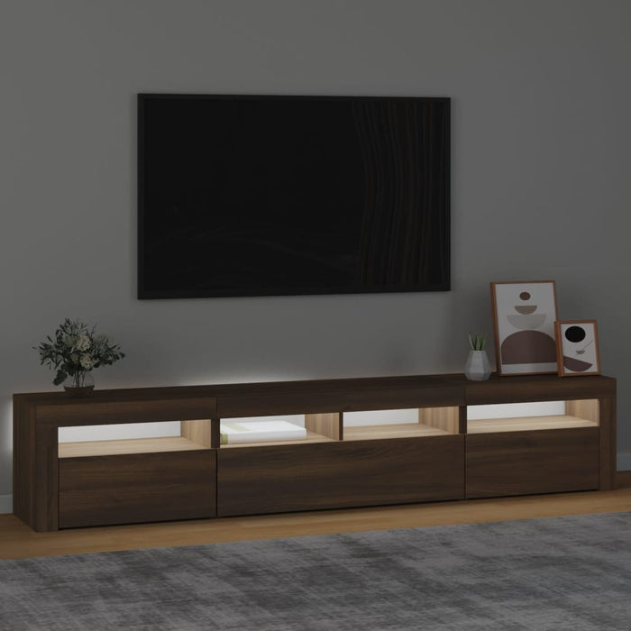 Comodă TV cu lumini LED, stejar maro, 210x35x40 cm