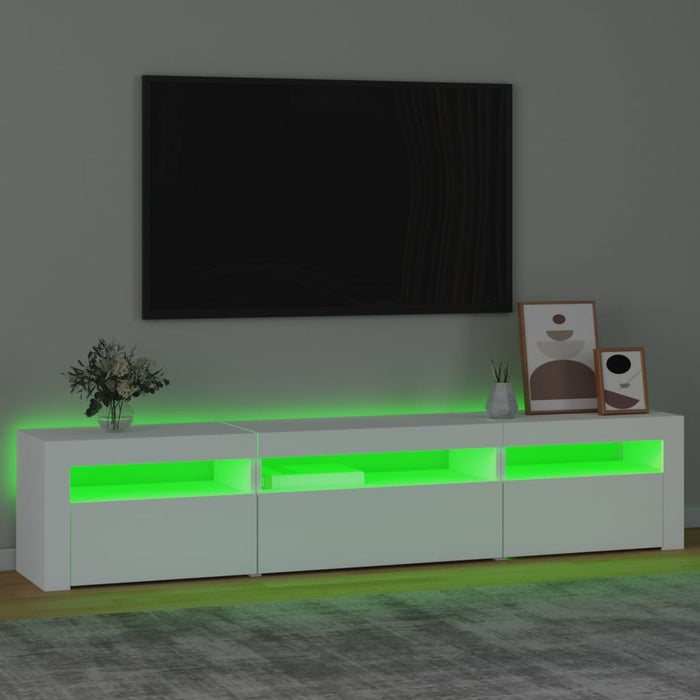 Comodă TV cu lumini LED, alb, 195x35x40 cm