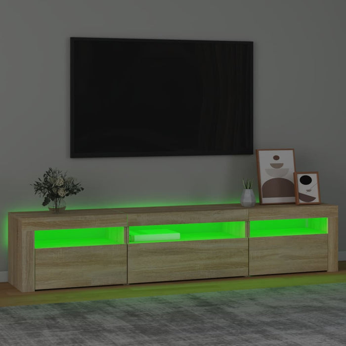 Comodă TV cu lumini LED, stejar sonoma, 195x35x40 cm