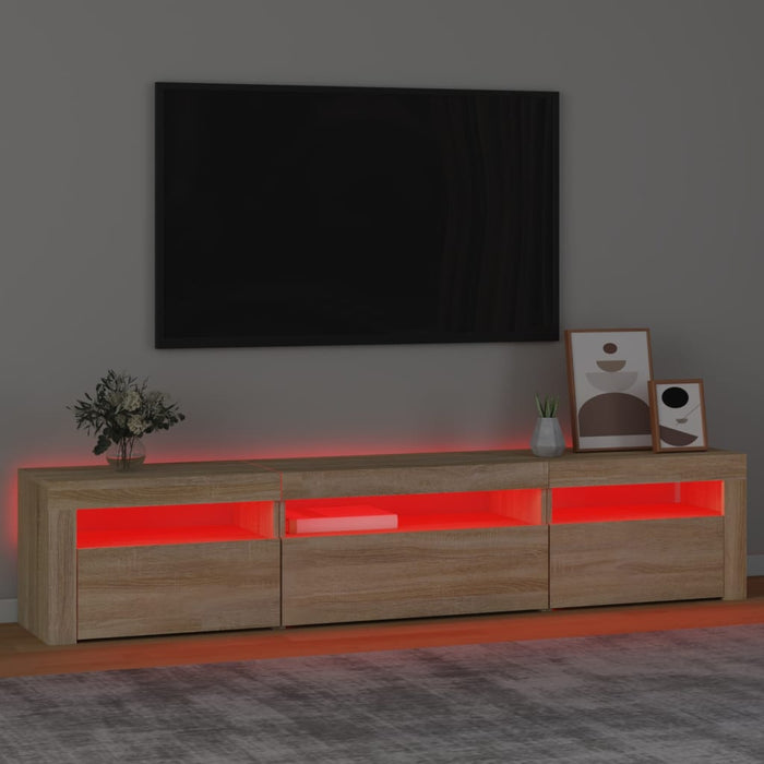 Comodă TV cu lumini LED, stejar sonoma, 195x35x40 cm