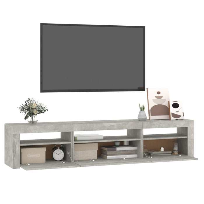 Comodă TV cu lumini LED, gri beton, 195x35x40 cm