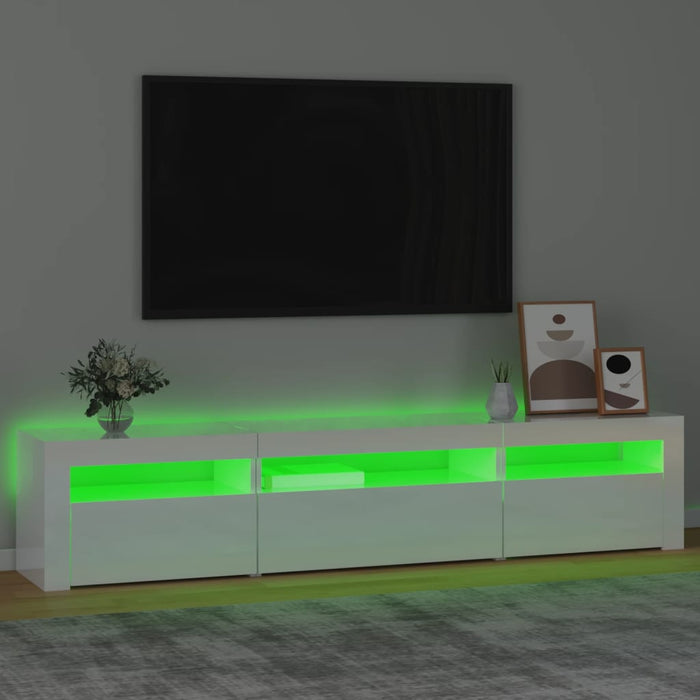 Comodă TV cu lumini LED, alb extralucios, 195x35x40 cm