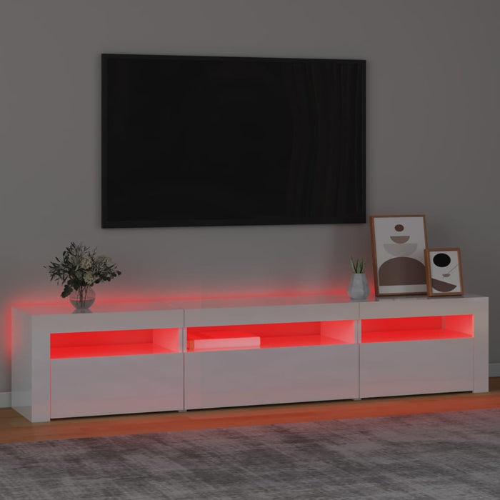 Comodă TV cu lumini LED, alb extralucios, 195x35x40 cm