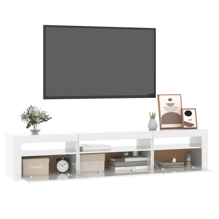 Comodă TV cu lumini LED, alb extralucios, 195x35x40 cm